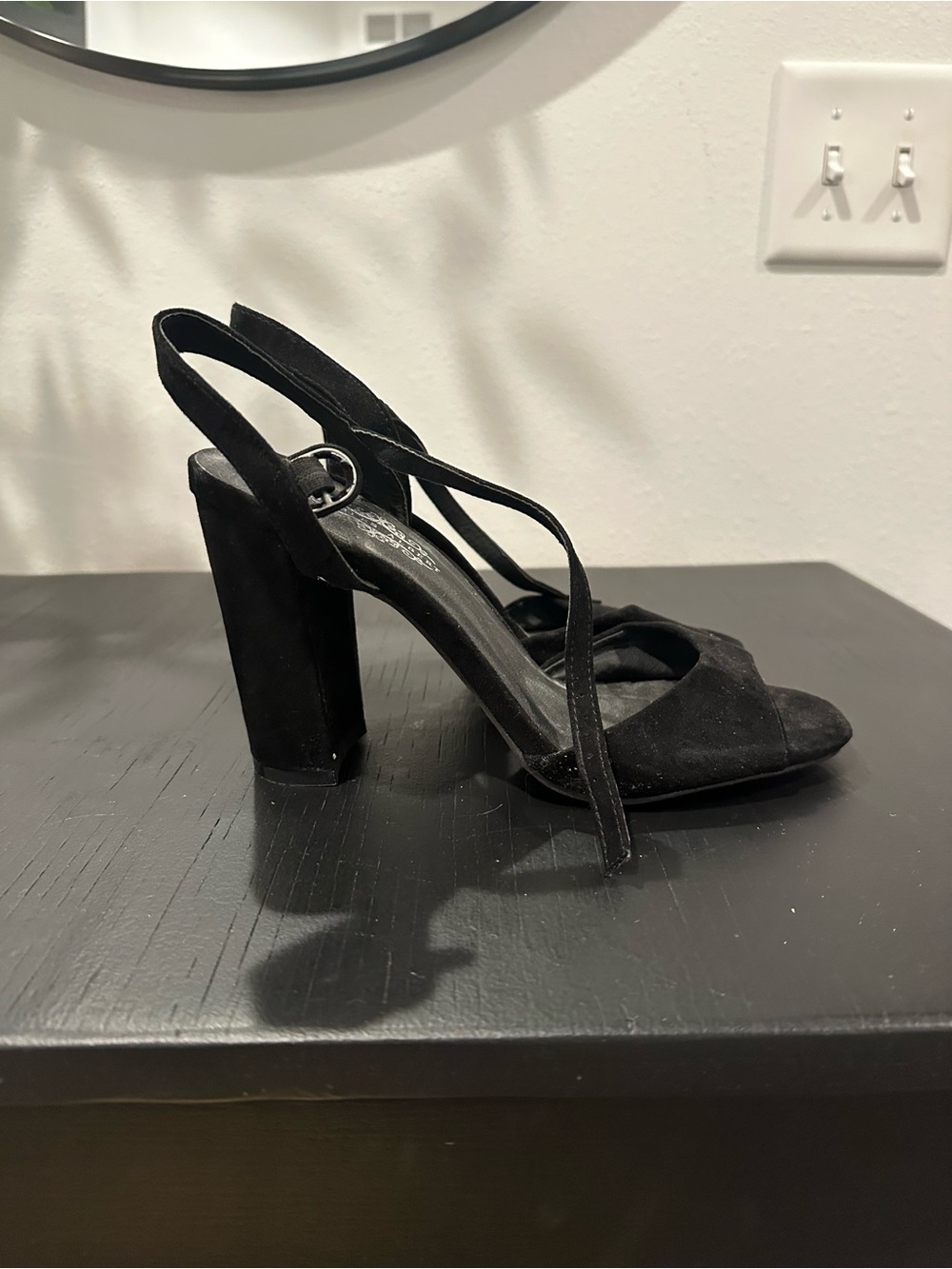 Charles Albert Black Suede Strappy Block Heel Sandals